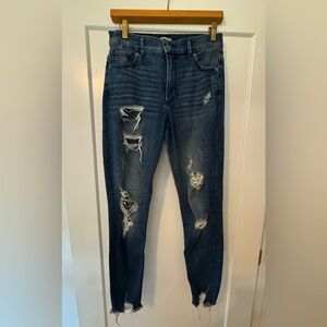 Express Dark Blue Distressed Skinny Jeans